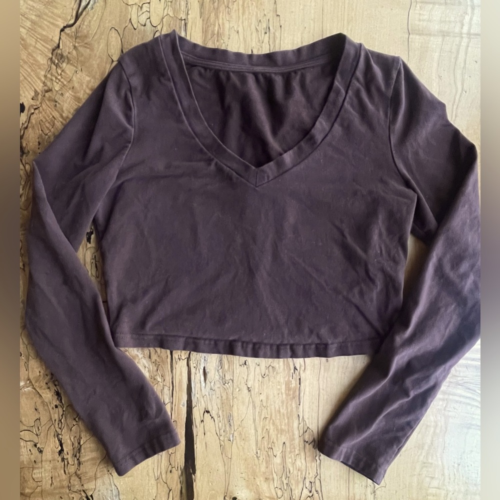 Women's Long Sleeve V-Neck Stretch Crop Top